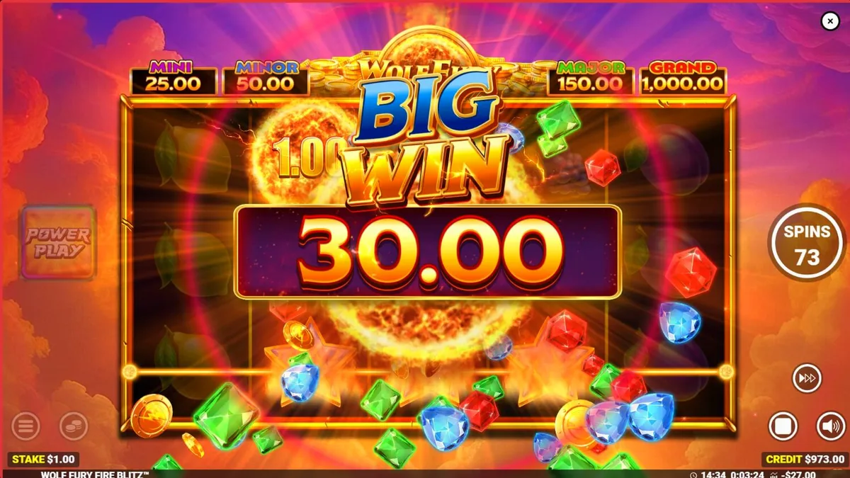 Tampilan visual slot Wolf Fury Fire Blitz dengan tema serigala dan buah-buahan