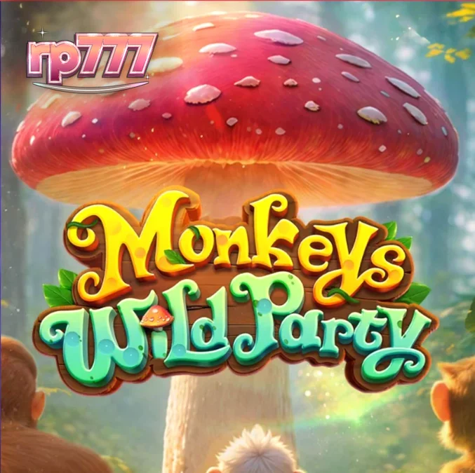 Tampilan visual slot Monkeys Wild Party dengan tema hutan neon dan karakter monyet.